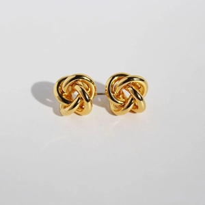Elegant 18K gold plated brass twisted love knot stud earrings with polished finish