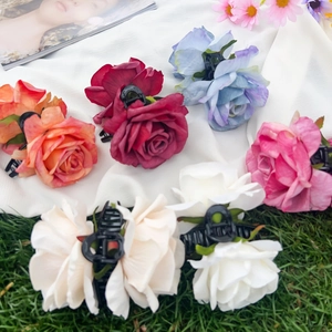 Rose Flower Hair Claw Clip Elegant Large Fabric Blossom Plastic Shark Jaw Clip Sweet Hair Accessories For Women