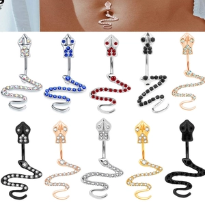 Snake belly rings in medical stainless steel with multi-color rhinestones, 10-piece set