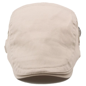 Detail of khaki ivy cap featuring breathable cotton twill texture and retro stitching