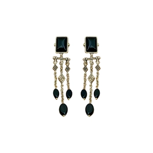 Vintage gold and black square ceramic tassel earrings with exotic chain drop style