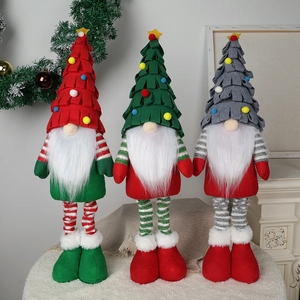 Christmas Gnome Plush Doll Polyester Felt Telescopic Long Legs Standing Ornament Tree Hat Forest Old Man Decoration