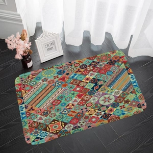 Bohemian style square flannel absorbent floor mat with mandala and geometric patterns