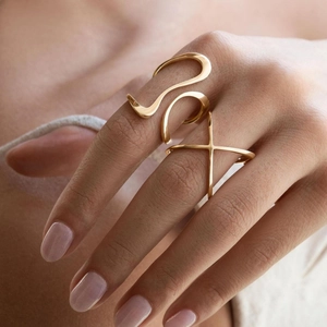 Vintage 18k gold plated stainless steel wave and X-shape minimalist open rings