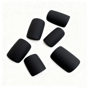 Matte black short square press-on nails set with elegant frosted finish on white background