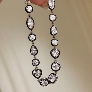 Multi Shape Cubic Zirconia Copper Bracelet With Heart Water Drop Geometric Ruthenium Plated Fashion Jewelry For Women