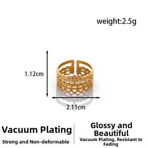 Detail shot of golden multi-layer adjustable sun cross ring with hollow wave design