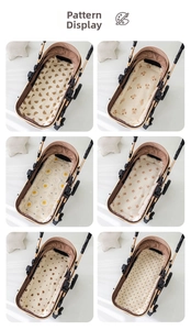Collage of six cotton stroller liners with various patterns like bears and dots