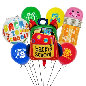 Back to school balloon kit with red backpack and pencil shaped foil balloons
