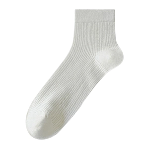White rib-knit mesh crew socks for women featuring breathable cotton blend fabric