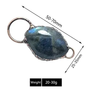 Vintage labradorite stone pendant with blue flash and copper frame for sweaters