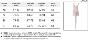 Detailed size chart with measurements for the lace backless pink mini bodycon dress