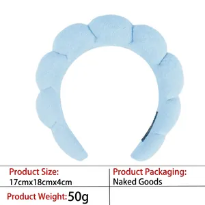 Detailed dimensions of light blue puffy sponge headband, 17cm x 18cm x 4cm size specification