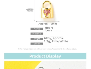 Macro detail of gold-plated heart lock pendant with pink and white zirconia stones