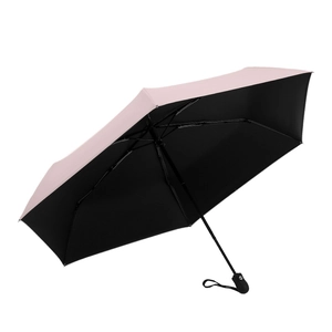 Automatic foldable umbrella with pink outer fabric and black UV protection coating