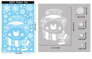 Dimensions détaillées des stickers électrostatiques de bonhomme de neige et flocons