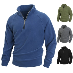 Detail showing the fabric texture and half-zip design of slim fit coral fleece sweaters