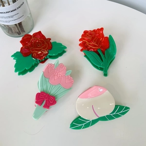 Molletta Per Capelli Floreale In Acetato Forma Di Rosa Tulipano Pesca Elegante Accessorio Per Capelli Da Donna