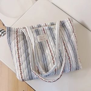 Sac Cabas En Coton Matelassé Fleuri Grande Capacité Style Pastoral Français Sac À Épaule Femmes