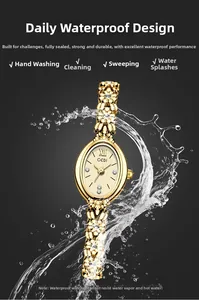 Detail of GEDI gold floral bracelet watch with crystal accents and water splash effect