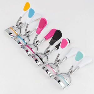 Mini stainless steel eyelash curlers with colorful non-slip handles in six various colors