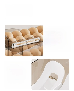 Macro view of egg storage box featuring date tracker scale and gravity slope slide