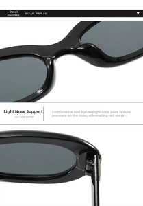 Detail view of lightweight nose pads and metal hinges on retro oversized sunglasses