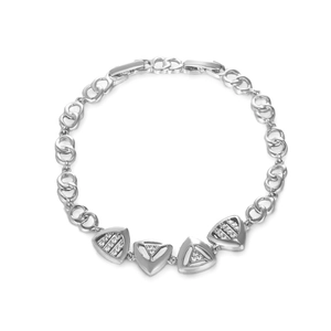 Silver geometric triangle charm bracelet with zircon inlays on a minimalist chain