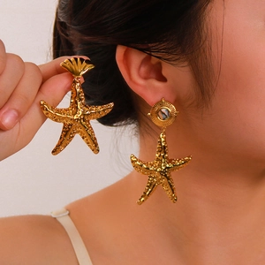 18K gold plated stainless steel starfish earrings with shell and abalone inlay