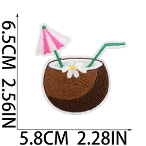 Detailed size view of coconut drink embroidery patch measuring 6.5cm by 5.8cm