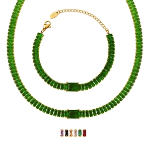 Collana E Bracciale In Zircone Rettangolare Gioielli In Acciaio Al Titanio Placcato Oro 18 Carati Per Donna Moda Di Lusso Geometrica
