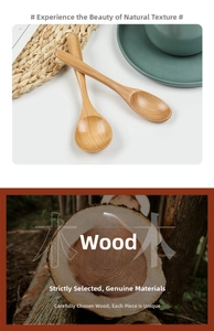 Detail of two Japanese style wooden spoons with natural grain for coffee and dessert