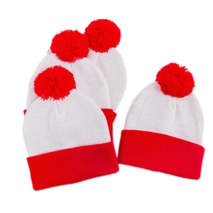 Christmas Knitted Beanie Hat With Pom Pom Acrylic Striped Red White Winter Warm Novelty For Men Women