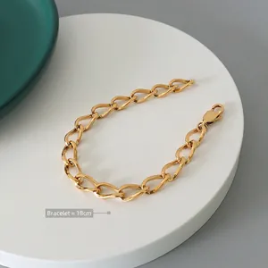 Minimalist 18k gold plated stainless steel chunky chain bracelet 18cm long jewelry piece