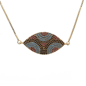 Golden Turkish Evil Eye bracelet with blue and red crystals on adjustable chain