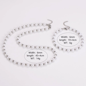 Detailed size parameters of pearl necklace and bracelet with dimensions and weight info