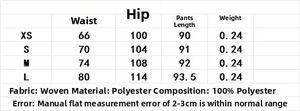 Detailed size chart for printed long sleeve shirt and skirt set showing waist and hip measurements