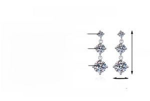 Detailed S925 silver earrings featuring triple moissanite stones in graduated sizes