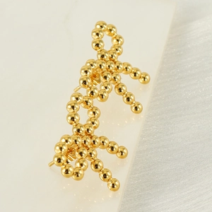 18k gold plated stainless steel bead bow earrings with a polished mirror finish