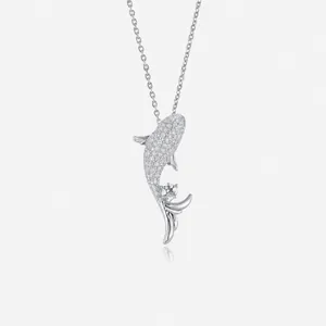Detail of s925 silver koi fish pendant necklace set with sparkling moissanite stones
