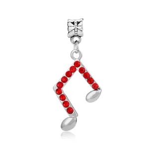 Silver musical note charm with red rhinestones for DIY bracelets and necklaces