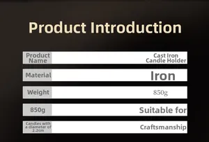Detailed specifications of the 850g solid cast iron candle holder for 2.2cm candles