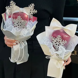 Glittery Christmas apple bouquet DIY wrapping paper with snowflake and bow decoration