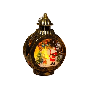 Retro bronze Christmas lantern with Santa and reindeer scenes on white background