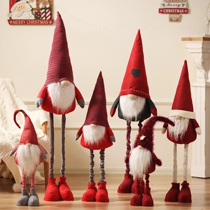 Festive red and white Christmas gnomes in a cozy home setting with telescopic legs
