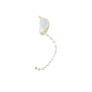 Minimalist silver needle earrings with freshwater pearls and iridescent shell tassels