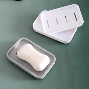 Minimalist double-layer soap box with drainage holes in grey and white finish
