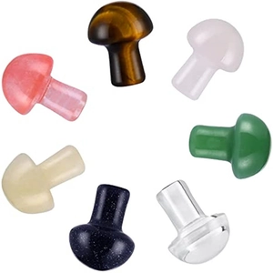 Set of 7 colorful natural gemstone mushroom figurines in varied crystal materials