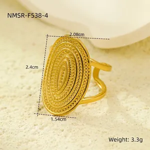 Detailed size parameters of a 18K gold-plated oval filigree ring with vintage texture