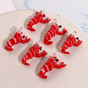 Creative glass lobster charms in vibrant red with white stripes for DIY jewelry making